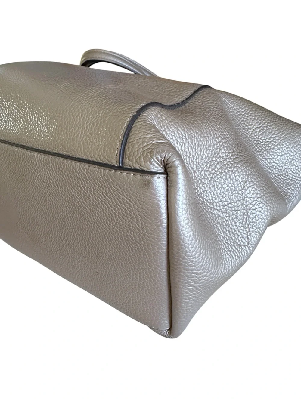 Coach Ava Champagne Gold Pebble‎ Leather Chain Tote Zip Top Shoulder Bag Large